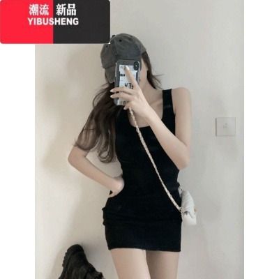 YIBUSHENG背心短裙纯欲风内搭吊带修身2024年小黑裙修身包臀无袖连衣裙子