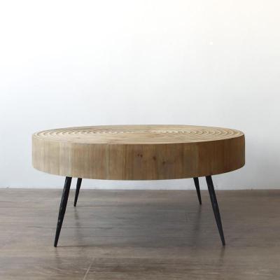 森美人做旧木质年轮设计 简约风客厅茶几 铁艺沙发边几