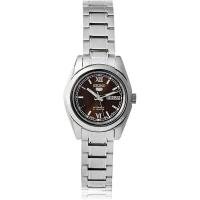 SEIKO女式石英表银色盘棕带不锈钢表盘自动上链防水30米