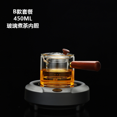 乐么电陶炉煮茶家用迷你功夫养生蒸煮茶器小电热泡茶机光波电磁炉智能保温防干烧[黑色单炉+B款耐高温玻璃壶]