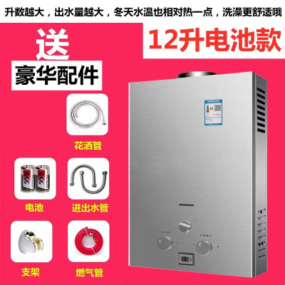 纳丽雅燃气热水器强排式天然气电池款液化气家用煤气低水压 豪华12升电池款铜水箱温度显示_天然气