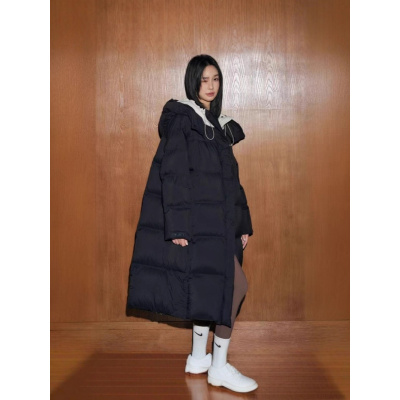 年冬季新款连帽过膝长款时尚保暖加厚棉服女休闲宽松棉衣外套