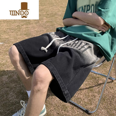 YANXU牛仔短裤男款夏季薄款渐变色水洗做旧直筒潮牌宽松休闲五分中裤子