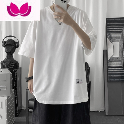 七斓夏季衣服男士t恤短袖潮牌五分袖ins日系黑色男生半袖潮流宽松上衣