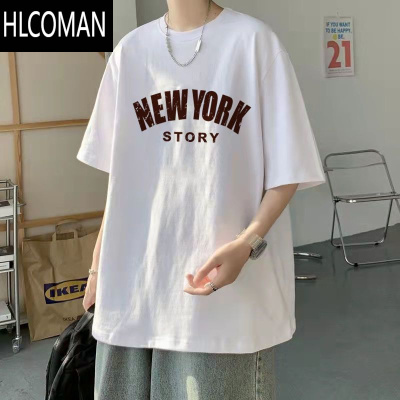 HLCOMAN装痞帅情侣装男复古港味ins字母短袖T恤新款宽松半袖