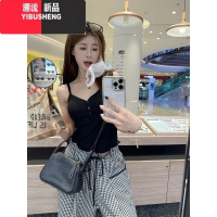 YIBUSHENG格子裤直筒休闲裤女季高腰系带长裤宽松阔腿裤拖地裤百搭裤子潮