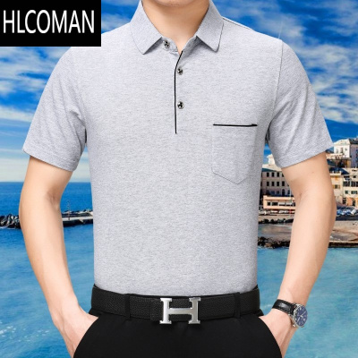 HLCOMAN夏爸爸装短袖T恤男中老年大码红色本命年Polo衫棉口袋衣服40-50岁
