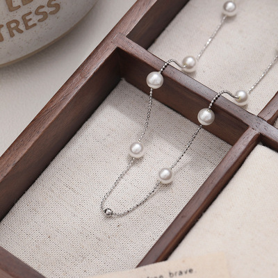s925纯银珍珠项链女简约锁骨链满天星颈链轻奢小众设计高级感配饰送女朋友老婆情人节七夕生日礼物