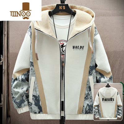 YANXU男士外套潮流拼接韩版连帽夹克港风休闲宽松潮牌青少年上衣服