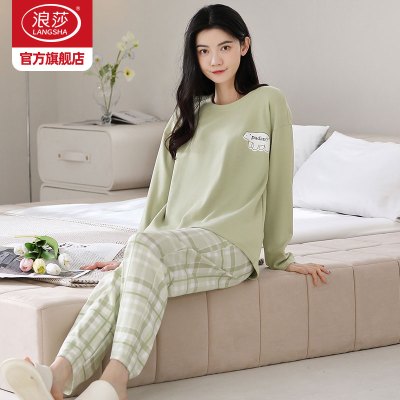浪莎睡衣女春秋款2025年新款纯棉长袖卡通学生宽松薄家居服套装ZH