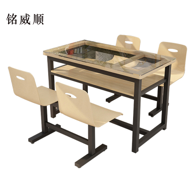铭威顺餐桌4人学校食堂小吃店快餐桌椅饭堂钢化玻璃桌1200*600*750