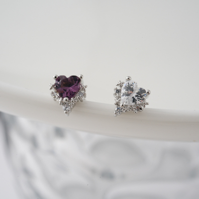 韩国紫色爱心镶钻精致耳骨钉耳蜗钉耳门单只送女朋友老婆情人节七夕生日礼物
