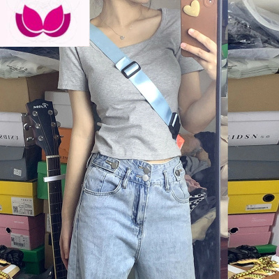 七斓设计感小众正肩方领短袖T恤女夏新款辣妹短款修身显瘦百搭上衣服