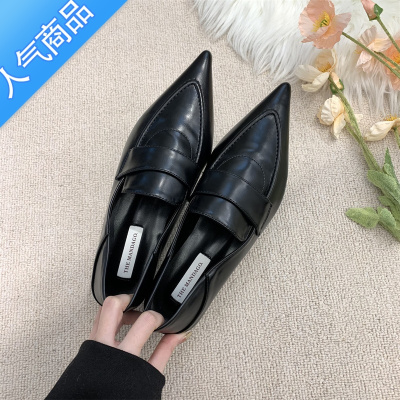 SUNTEK法式复古小皮鞋ins潮拼色尖头乐福鞋2023子秋夏款韩版时尚单鞋女