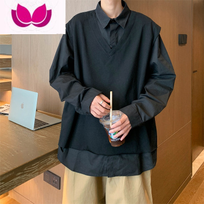 七斓假长袖衬衫男春日系cityboy小众宽松休闲内搭翻领衬衣