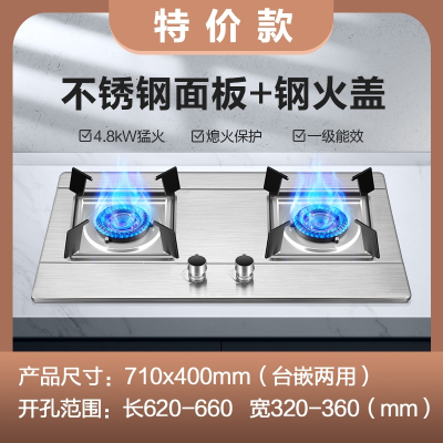 志高(CHIGO)煤气灶双灶家用燃气灶液化气嵌入式天然气灶台式猛火灶炉具_特价款不锈钢面板钢盖_天然气