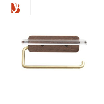 三维工匠卫生间厕所卷纸架壁挂式免打孔厕纸盒手机卫生纸架亚克力木 黑胡桃木单卷(可免钉可打孔)