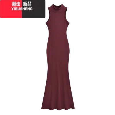 YIBUSHENGskims平替高领紧身无袖连衣裙欧美辣妹风显瘦包臀打底背心裙长裙