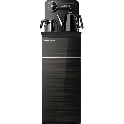 奥克斯冷热温家用饮水机全自动上水防烫儿童锁下置水桶智能茶吧机 黑色-双出水口+显示屏+遥控 温热