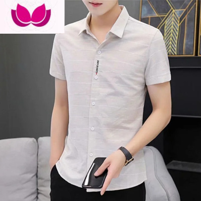 七斓格子短袖衬衫男士夏季韩版潮流商务休闲衬衣青年痞帅修身男装寸衫