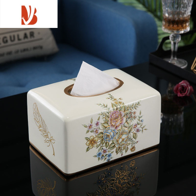 三维工匠欧式抽纸盒办公室茶几摆件高级感陶瓷纸巾盒客厅轻奢纸抽盒 白色方形款(送底板)