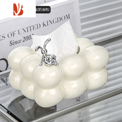 三维工匠轻奢纸巾盒家用客厅茶几纸抽盒桌面高颜值创意抽纸盒餐巾纸盒 (三颗球)泡泡纸巾盒(白色)+兔子装饰(送粉色蝴蝶结)