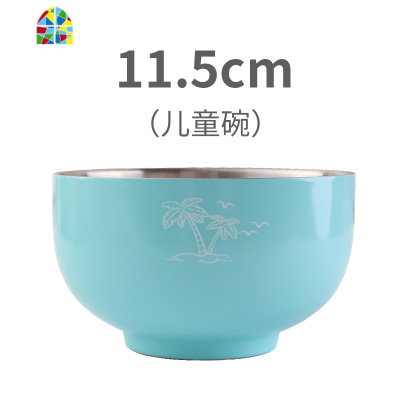 韩式炫彩304不锈钢碗家用成人餐具碗双层隔热保温儿童碗创意加厚 FENGHOU 12cm黄色