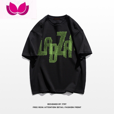 七斓vintage欧美式复古风短袖t恤男ins潮牌字母印花高街上衣