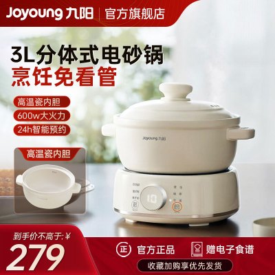 九阳(Joyoung)电炖锅 电砂锅电炖盅炖汤盅煲汤锅 多功能锅煮粥神器熬粥专用锅3L大容量 DG30Z-GD310