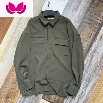七斓工装衬衫男日系百搭潮牌宽松大码纯色多口袋衬衣上衣外套