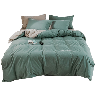 美帮汇被套四件套男生时尚 简约全棉水洗棉被套北欧全棉床单三件套绿