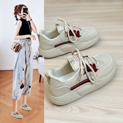 小白鞋女秋季新款透气学生厚底增高板鞋ins潮韩版休闲鞋