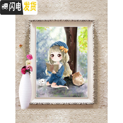 三维工匠2019新款十字绣线绣卡通女孩小件客厅卧室小幅简约现代简单儿童房 [中格三股绣][54*72厘米满绣棉线]