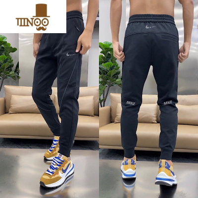 YANXU长裤男时尚潮牌印花小脚休闲裤子秋季百搭修身运动卫裤新款哈伦裤