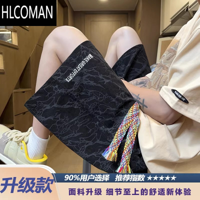 HLCOMAN刺绣短裤男款夏外穿美式休闲五分裤潮牌夏日穿搭青少年数码印中裤