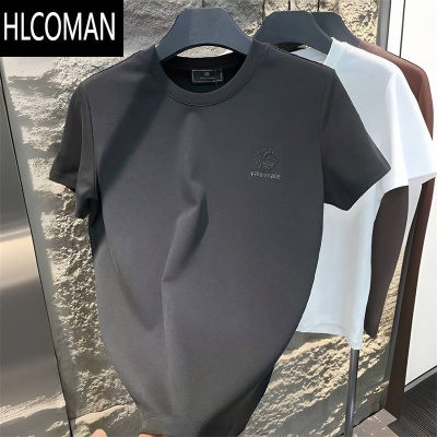 HLCOMAN欧洲站t恤男2025新款高端男士纯色半袖时尚轻奢圆领短袖T恤潮