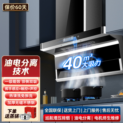 欢呼好太太油烟机 [45叠铜线电]智能语音家用厨房抽油烟机油电分离顶侧双吸单烟机 40立方大吸力 自行安装油烟机B919