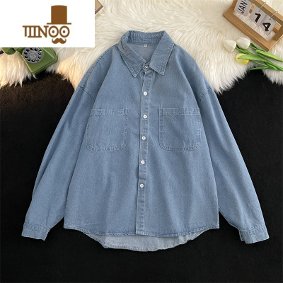 YANXU牛仔衬衫男早秋港风复古水洗潮牌痞帅宽松百搭男士休闲衬衣外套潮