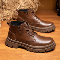 真皮工装靴男冬季美式复古加绒保暖中帮马丁靴户外鞋子雪地沙漠靴