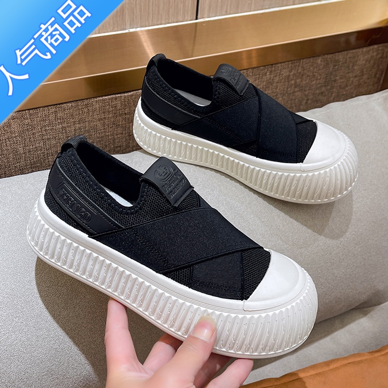 SUNTEK一脚蹬懒人鞋面包鞋大头鞋2023春夏季透网水钻休闲小白鞋单鞋女鞋