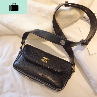 网红小黑包包女2020新款韩版简约小方包宽肩带菱格链条单肩斜挎包NEW LAKE女士单肩包