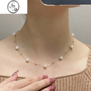 JiMi满天星金珠珍珠项链女简约气质锁骨链时尚款钛钢轻奢小众颈链首饰 金色钛钢镀14K金
