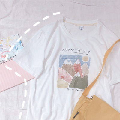 跑量款手绘卡通短袖T恤女夏装新款韩版女式宽松学生衣服上衣女装