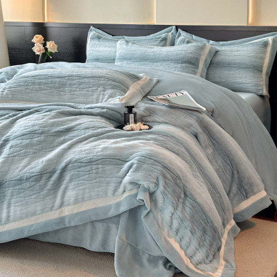 A类牛奶绒床上四件套兔毛绒双拼纯色新款花绒被套床笠床单