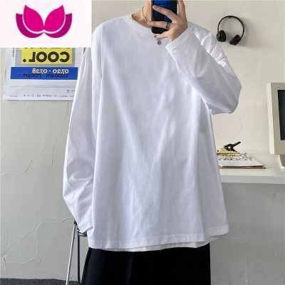 七斓2023长袖T恤男圆领纯色打底衫内搭宽松休闲简约学生上衣潮