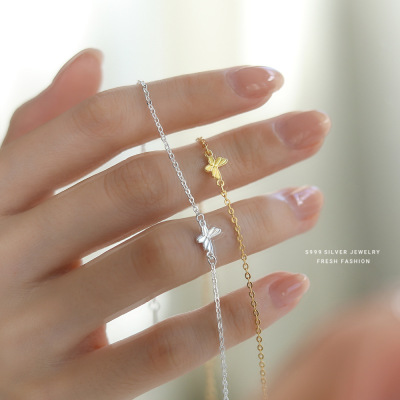 韩版森系小清新蝴蝶手链女s999纯银精致优雅简约百搭足银手饰代发送女朋友老婆情人节七夕生日礼物