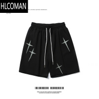 HLCOMANWHXS美式复古星星刺绣潮牌短裤男女百搭街头宽松直筒五分裤子