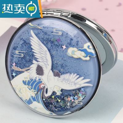 敬平韩国创意流沙镜化妆镜迷你翻盖随身便携式小镜子可爱少女心双面镜便携式用镜 蓝浪鹤