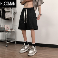 HLCOMAN美式复古铆钉设计工装短裤男2025夏季薄款潮牌百搭宽松大码五分裤