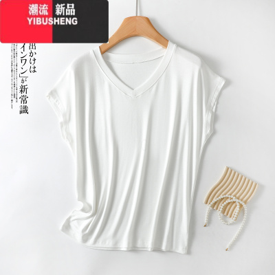 YIBUSHENG2023新款季短袖T恤女V领显瘦百搭外穿打底衫宽松大码上衣体恤